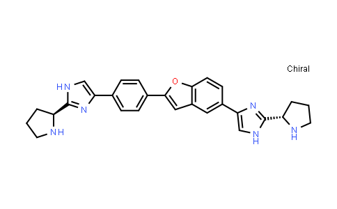CAS No. 1246472-08-1, 2-((S)-Pyrrolidin-2-yl)-4-(4-(5-(2-((S)-pyrrolidin-2-yl)-1H-imidazol-4-yl)benzofuran-2-yl)phenyl)-1H-imidazole