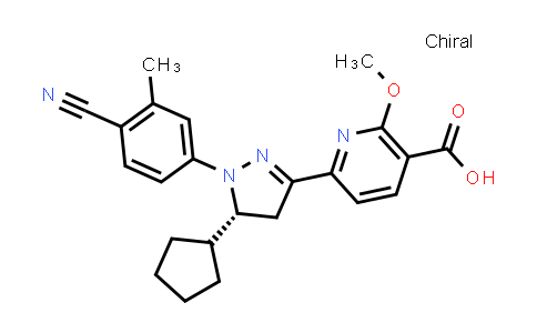 CAS No. 1246765-54-7, (R)-6-[1-(4-Cyano-3-methylphenyl)-5-cyclopentyl-4,5-dihydro-1H-pyrazol-3-yl]-2-methoxynicotinic acid