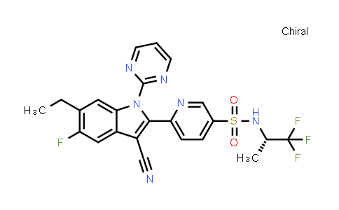 CAS No. 1248581-07-8, 3-Pyridinesulfonamide, 6-[3-cyano-6-ethyl-5-fluoro-1-(2-pyrimidinyl)-1H-indol-2-yl]-N-[(1S)-2,2,2-trifluoro-1-methylethyl]-