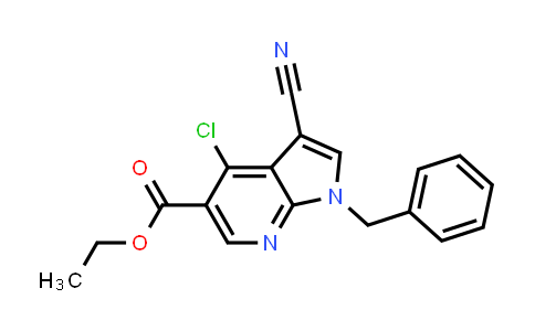 CAS No. 125189-41-5, 1H-Pyrrolo[2,3-b]pyridine-5-carboxylic acid, 4-chloro-3-cyano-1-(phenylmethyl)-, ethyl ester