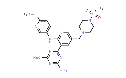 CAS No. 1253569-05-9, 1,3,5-Triazin-2-amine, 4-[2-[(6-methoxy-3-pyridinyl)amino]-5-[[4-(methylsulfonyl)-1-piperazinyl]methyl]-3-pyridinyl]-6-methyl-