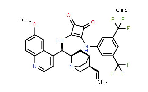 CAS No. 1256245-79-0, 3-[[3,5-Bis(trifluoromethyl)phenyl]amino]-4-[[(9R)-6'-methoxycinchonan-9-yl]amino]-3-cyclobutene-1,2-dione