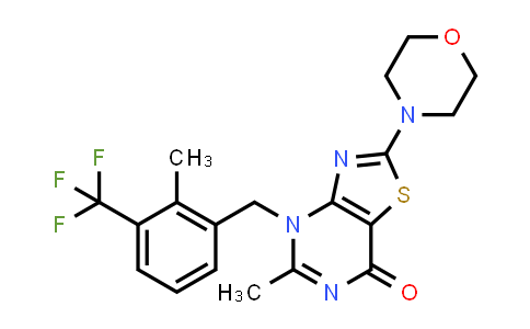 CAS No. 1256289-67-4, Thiazolo[4,5-d]pyrimidin-7(4H)-one, 5-methyl-4-[[2-methyl-3-(trifluoromethyl)phenyl]methyl]-2-(4-morpholinyl)-