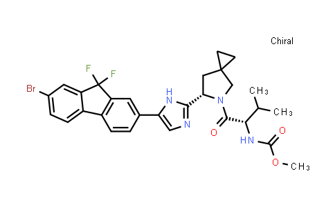 CAS No. 1256388-50-7, Methyl ((S)-1-((S)-6-(5-(7-bromo-9,9-difluoro-9H-fluoren-2-yl)-1H-imidazol-2-yl)-5-azaspiro[2.4]heptan-5-yl)-3-methyl-1-oxobutan-2-yl)carbamate