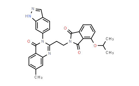 CAS No. 1256450-66-4, 2-(2-(3-(1H-Indazol-6-yl)-7-methyl-4-oxo-3,4-dihydroquinazolin-2-yl)ethyl)-4-isopropoxyisoindoline-1,3-dione