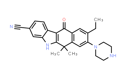 CAS No. 1256584-54-9, 9-Ethyl-6,6-dimethyl-11-oxo-8-(piperazin-1-yl)-6,11-dihydro-5H-benzo[b]carbazole-3-carbonitrile