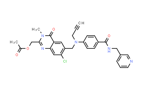 CAS No. 1258400-23-5, (7-Chloro-3-methyl-4-oxo-6-((prop-2-ynyl(4-(pyridin-3-ylmethylcarbamoyl)phenyl)amino)methyl)-3,4-dihydroquinazolin-2-yl)methyl acetate