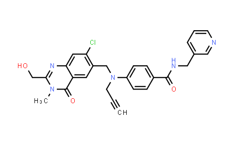 CAS No. 1258400-25-7, 4-(((7-Chloro-2-(hydroxymethyl)-3-methyl-4-oxo-3,4-dihydroquinazolin-6-yl)methyl)(prop-2-ynyl)amino)-N-(pyridin-3-ylmethyl)benzamide