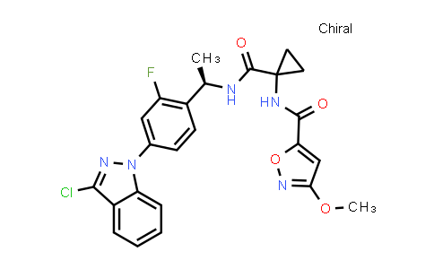 CAS No. 1259568-41-6, 5-Isoxazolecarboxamide, N-[1-[[[(1R)-1-[4-(3-chloro-1H-indazol-1-yl)-2-fluorophenyl]ethyl]amino]carbonyl]cyclopropyl]-3-methoxy-