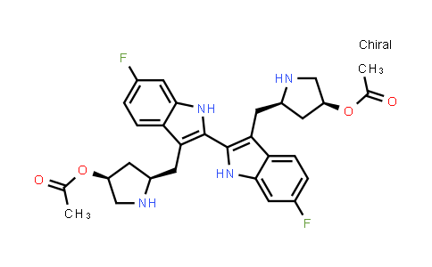 CAS No. 1260251-26-0, (3S,3'S,5R,5'R)-((6,6'-Difluoro-1H,1'H-[2,2'-biindole]-3,3'-diyl)bis(methylene))bis(pyrrolidine-5,3-diyl) diacetate