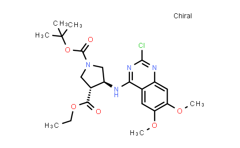 CAS No. 1262849-79-5, 1,3-Pyrrolidinedicarboxylic acid, 4-[(2-chloro-6,7-dimethoxy-4-quinazolinyl)amino]-, 1-(1,1-dimethylethyl) 3-ethyl ester, (3R,4S)-rel-