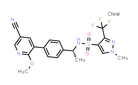 CAS No. 1268486-79-8, 1H-Pyrazole-4-sulfonamide, N-[(1R)-1-[4-(5-cyano-2-methoxy-3-pyridinyl)phenyl]ethyl]-1-methyl-3-(trifluoromethyl)-