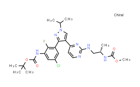 CAS No. 1269440-77-8, methyl (S)-(1-((4-(3-(3-((tert-Butoxycarbonyl)amino)-5-chloro-2-fluorophenyl)-1-isopropyl-1H-pyrazol-4-yl)pyrimidin-2-yl)amino)propan-2-yl)carbamate