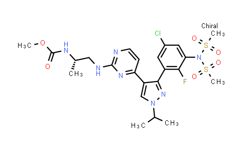CAS No. 1269440-99-4, (S)-Methyl (1-((4-(3-(5-chloro-2-fluoro-3-(N-(methylsulfonyl)methylsulfonamido)phenyl)-1-isopropyl-1H-pyrazol-4-yl)pyrimidin-2-yl)amino)propan-2-yl)carbamate