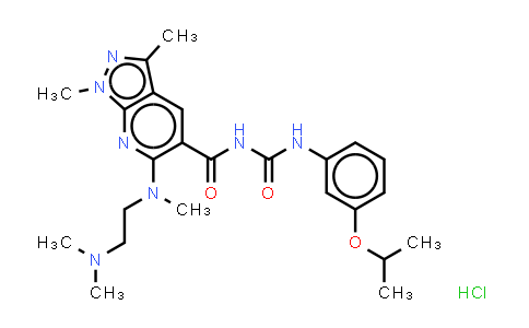 CAS No. 1269775-42-9, 1H-Pyrazolo[3,4-b]pyridine-5-carboxamide, 6-[[2-(dimethylamino)ethyl]methylamino]-1,3-dimethyl-N-[[[3-(1-methylethoxy)phenyl]amino]carbonyl]-, (Hydrochloride) (1:1)