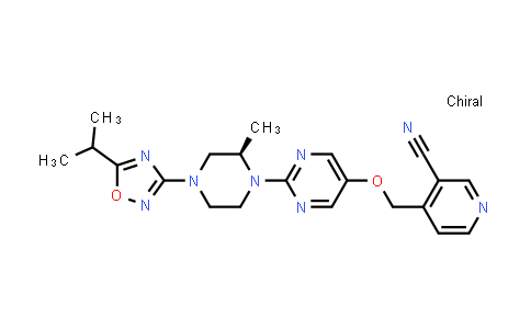 CAS No. 1272973-32-6, 3-Pyridinecarbonitrile, 4-[[[2-[(2R)-2-methyl-4-[5-(1-methylethyl)-1,2,4-oxadiazol-3-yl]-1-piperazinyl]-5-pyrimidinyl]oxy]methyl]-