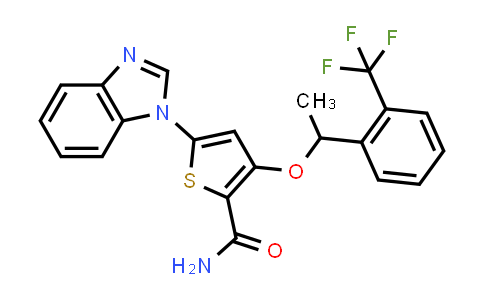 CAS No. 1276687-55-8, 2-Thiophenecarboxamide, 5-(1H-benzimidazol-1-yl)-3-[1-[2-(trifluoromethyl)phenyl]ethoxy]-
