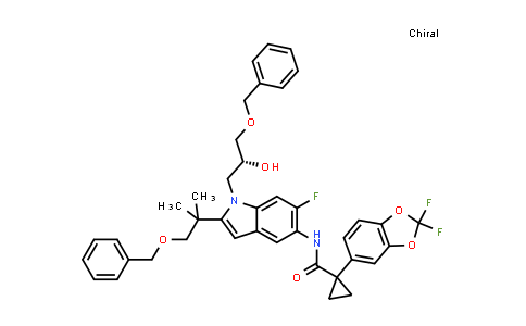 CAS No. 1294504-68-9, (R)-N-(1-(3-(benzyloxy)-2-hydroxypropyl)-2-(1-(benzyloxy)-2-methylpropan-2-yl)-6-fluoro-1H-indol-5-yl)-1-(2,2-difluorobenzo[d][1,3]dioxol-5-yl)cyclopropanecarboxamide
