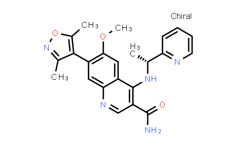CAS No. 1300737-69-2, 7-(3,5-Dimethylisoxazol-4-yl)-6-methoxy-4-(((R)-1-(pyridin-2-yl)ethyl)amino)quinoline-3-carboxamide