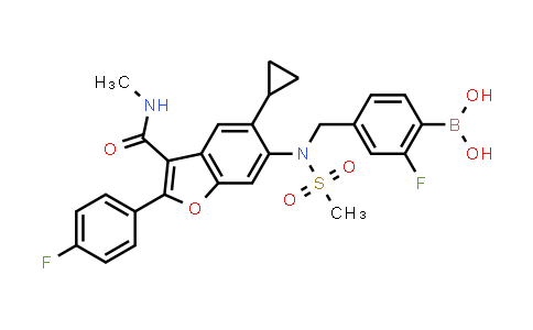 CAS No. 1331942-30-3, Boronic acid, B-[4-[[[5-cyclopropyl-2-(4-fluorophenyl)-3-[(methylamino)carbonyl]-6-benzofuranyl](methylsulfonyl)amino]methyl]-2-fluorophenyl]-