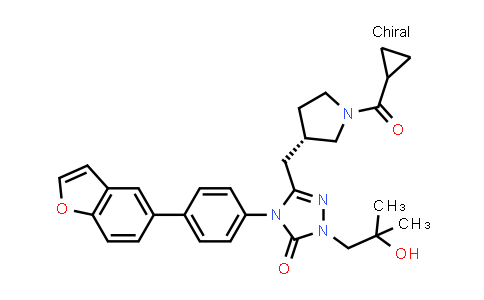 CAS No. 1332331-37-9, 3H-1,2,4-Triazol-3-one, 4-[4-(5-benzofuranyl)phenyl]-5-[[(3S)-1-(cyclopropylcarbonyl)-3-pyrrolidinyl]methyl]-2,4-dihydro-2-(2-hydroxy-2-methylpropyl)-