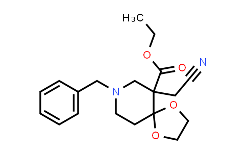 CAS No. 1334416-00-0, Ethyl 8-benzyl-6-(cyanomethyl)-1,4-dioxa-8-azaspiro[4,5]decane-6-carboxylate
