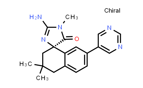 CAS No. 1338092-74-2, Spiro[4H-imidazole-4,1'(2'H)-naphthalen]-5(1H)-one, 2-amino-3',4'-dihydro-1,3',3'-trimethyl-7'-(5-pyrimidinyl)-, (1'R)-