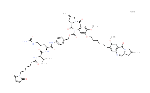 CAS No. 1343476-60-7, N-[6-(2,5-Dihydro-2,5-dioxo-1H-pyrrol-1-yl)-1-oxohexyl]-L-valyl-N5-(aminocarbonyl)-N-[4-[[[[(11S,11aS)-2,3,11,11a-tetrahydro-11-hydroxy-7-methoxy-2-methylene-5-oxo-8-[[5-[[(11aS)-2,3,5,11a-tetrahydro-7-methoxy-2-methylene-5-oxo-1H-pyrrolo[2,1-c][1,4]benzodiazepin-8-yl]oxy]pentyl]oxy]-1H-pyrrolo[2,1-c][1,4]benzodiazepin-10(5H)-yl]carbonyl]oxy]methyl]phenyl]-L-ornithinamide
