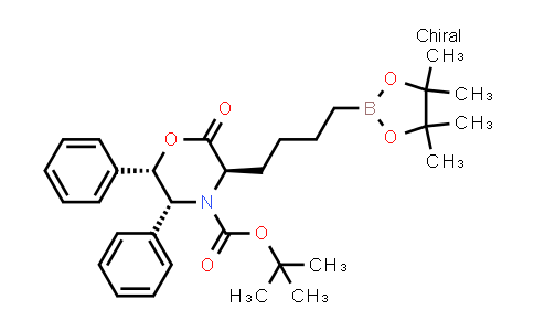 CAS No. 1345672-85-6, 4-Morpholinecarboxylic acid, 2-oxo-5,6-diphenyl-3-[4-(4,4,5,5-tetramethyl-1,3,2-dioxaborolan-2-yl)butyl]-, 1,1-dimethylethyl ester, (3R,5R,6S)-