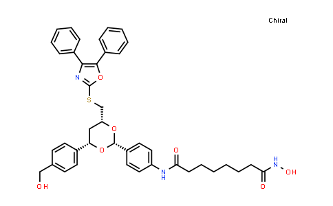 CAS No. 1350555-93-9, N-[4-[(2R,4R,6S)-4-[(4,5-diphenyl-1,3-oxazol-2-yl)sulfanylmethyl]-6-[4-(hydroxymethyl)phenyl]-1,3-dioxan-2-yl]phenyl]-N'-hydroxyoctanediamide
