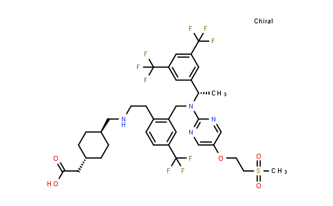 MC519108 | 1351520-13-2 | Cyclohexaneacetic acid, 4-[[[2-[[[(1S)-1-[3,5-bis(trifluoromethyl)phenyl]ethyl][5-[2-(methylsulfonyl)ethoxy]-2-pyrimidinyl]amino]methyl]-4-(trifluoromethyl)phenyl]ethylamino]methyl]-, trans-