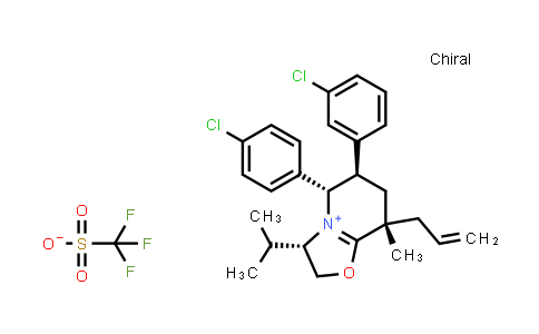 CAS No. 1352073-47-2, Oxazolo[3,2-a]pyridinium, 6-(3-chlorophenyl)-5-(4-chlorophenyl)-2,3,5,6,7,8-hexahydro-8-methyl-3-(1-methylethyl)-8-(2-propen-1-yl)-, (3S,5S,6R,8S)-, 1,1,1-trifluoromethanesulfonate (1:1)