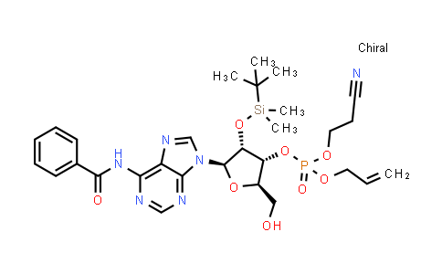 CAS No. 1353637-05-4, Allyl ((2R,3R,4R,5R)-5-(6-benzamido-9H-purin-9-yl)-4-((tert-butyldimethylsilyl)oxy)-2-(hydroxymethyl)tetrahydrofuran-3-yl) (2-cyanoethyl) phosphate