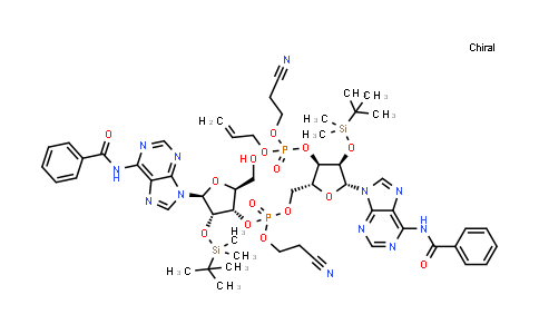 CAS No. 1353637-06-5, Allyl ((2R,3R,4R,5R)-5-(6-benzamido-9H-purin-9-yl)-2-((((((2S,3S,4S,5S)-5-(6-benzamido-9H-purin-9-yl)-4-((tert-butyldimethylsilyl)oxy)-2-(hydroxymethyl)tetrahydrofuran-3-yl)oxy)(2-cyanoethoxy)phosphoryl)oxy)methyl)-4-((tert-butyldimethylsilyl)oxy)tetrahydrofuran-3-yl) (2-cyanoethyl) phosphate