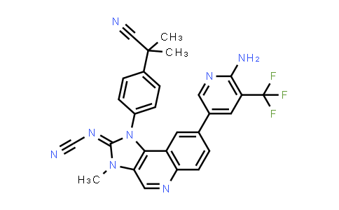 CAS No. 1356033-61-8, Cyanamide, N-[8-[6-amino-5-(trifluoromethyl)-3-pyridinyl]-1-[4-(1-cyano-1-methylethyl)phenyl]-1,3-dihydro-3-methyl-2H-imidazo[4,5-c]quinolin-2-ylidene]-