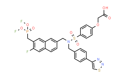 CAS No. 1357470-57-5, Acetic acid, 2-[4-[[[[7-(difluorophosphonomethyl)-6-fluoro-2-naphthalenyl]methyl][[4-(1,2,3-thiadiazol-4-yl)phenyl]methyl]amino]sulfonyl]phenoxy]-