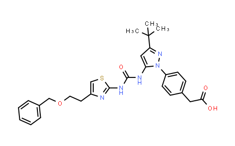 CAS No. 1357621-22-7, Benzeneacetic acid, 4-[3-(1,1-dimethylethyl)-5-[[[[4-[2-(phenylmethoxy)ethyl]-2-thiazolyl]amino]carbonyl]amino]-1H-pyrazol-1-yl]-