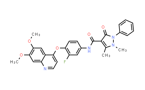 CAS No. 1361235-52-0, 1H-Pyrazole-4-carboxamide, N-[4-[(6,7-dimethoxy-4-quinolinyl)oxy]-3-fluorophenyl]-2,3-dihydro-1,5-dimethyl-3-oxo-2-phenyl-