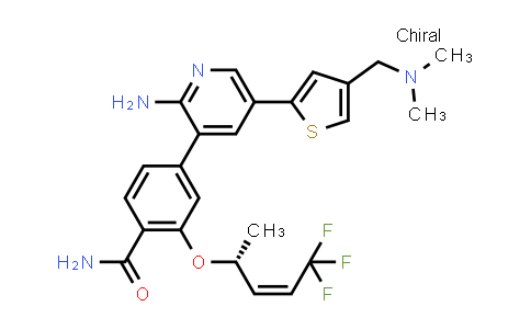 CAS No. 1364269-10-2, Benzamide, 4-[2-amino-5-[4-[(dimethylamino)methyl]-2-thienyl]-3-pyridinyl]-2-[[(1R,2Z)-4,4,4-trifluoro-1-methyl-2-buten-1-yl]oxy]-