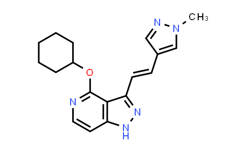 CAS No. 1367872-56-7, 1H-Pyrazolo[4,3-c]pyridine, 4-(cyclohexyloxy)-3-[(1E)-2-(1-methyl-1H-pyrazol-4-yl)ethenyl]-