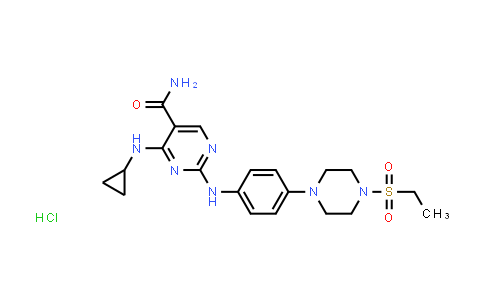 CAS No. 1369761-01-2, 4-(cyclopropylamino)-2-((4-(4-(ethylsulfonyl)piperazin-1-yl)phenyl)amino)pyrimidine-5-carboxamide (hydrochloride)