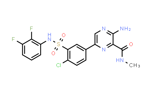 CAS No. 1377551-11-5, 2-Pyrazinecarboxamide, 3-amino-6-[4-chloro-3-[[(2,3-difluorophenyl)amino]sulfonyl]phenyl]-N-methyl-