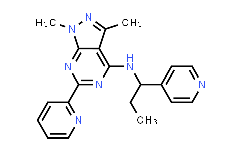 CAS No. 1378204-39-7, 1,3-Dimethyl-6-(pyridin-2-yl)-N-(1-(pyridin-4-yl)propyl)-1H-pyrazolo[3,4-d]pyrimidin-4-amine