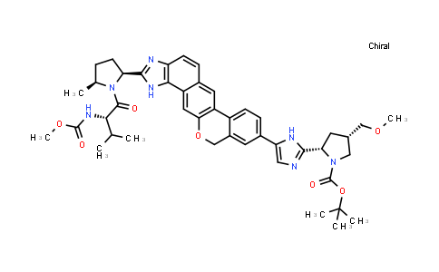 CAS No. 1378391-45-7, tert-Butyl (2S,4S)-2-(5-(2-((2S,5S)-1-((methoxycarbonyl)-L-valyl)-5-methylpyrrolidin-2-yl)-1,11-dihydroisochromeno[4',3':6,7]naphtho[1,2-d]imidazol-9-yl)-1H-imidazol-2-yl)-4-(methoxymethyl)pyrrolidine-1-carboxylate
