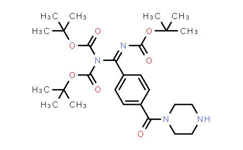 CAS No. 1379574-12-5, tert-Butyl (tert-butoxycarbonyl)(((tert-butoxycarbonyl)imino)(4-(piperazine-1-carbonyl)phenyl)methyl)carbamate
