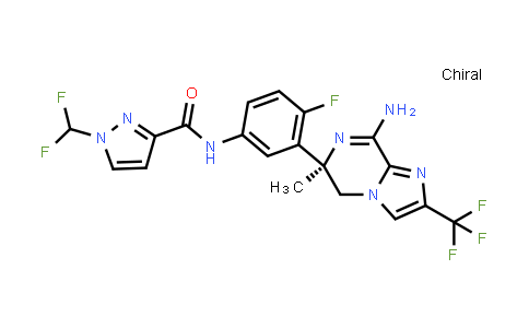 CAS No. 1383741-60-3, 1H-Pyrazole-3-carboxamide, N-[3-[(6R)-8-amino-5,6-dihydro-6-methyl-2-(trifluoromethyl)imidazo[1,2-a]pyrazin-6-yl]-4-fluorophenyl]-1-(difluoromethyl)-