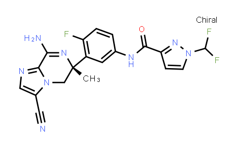 CAS No. 1383741-88-5, 1H-Pyrazole-3-carboxamide, N-[3-[(6R)-8-amino-3-cyano-5,6-dihydro-6-methylimidazo[1,2-a]pyrazin-6-yl]-4-fluorophenyl]-1-(difluoromethyl)-