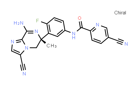 CAS No. 1383741-90-9, 2-Pyridinecarboxamide, N-[3-[(6R)-8-amino-3-cyano-5,6-dihydro-6-methylimidazo[1,2-a]pyrazin-6-yl]-4-fluorophenyl]-5-cyano-