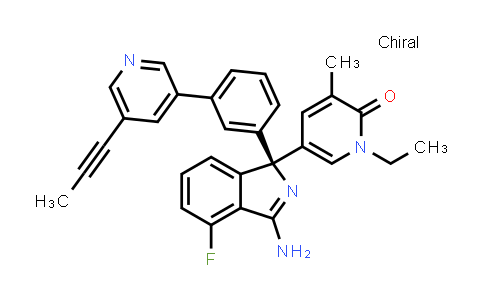 CAS No. 1383846-83-0, 2(1H)-Pyridinone, 5-[(1R)-3-amino-4-fluoro-1-[3-[5-(1-propyn-1-yl)-3-pyridinyl]phenyl]-1H-isoindol-1-yl]-1-ethyl-3-methyl-
