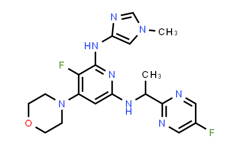 CAS No. 1386394-87-1, 2,6-Pyridinediamine, 3-fluoro-N6-[1-(5-fluoro-2-pyrimidinyl)ethyl]-N2-(1-methyl-1H-imidazol-4-yl)-4-(4-morpholinyl)-